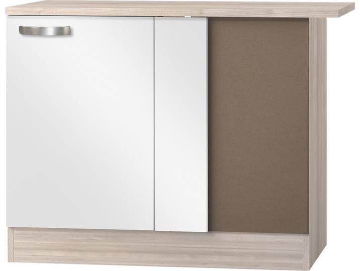 Eckunterschrank, Weiß Glanz, 100x84,8x60 cm, Holzwerkstoff, Mit Metallgriff, Modern, OPTIFIT