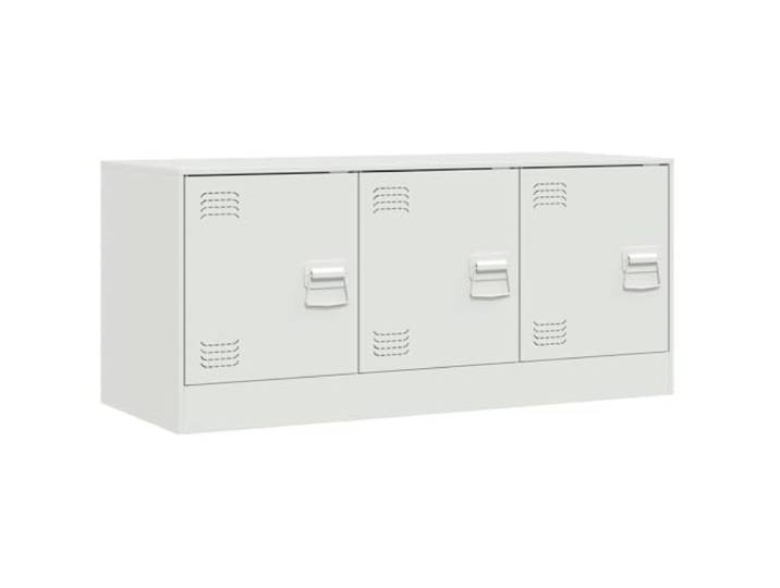 KGFHERENB TV-Schrank Kaltgewalzter Stahl 99x39x44cm Weiß Robustes Lowboard für Wohnzimmer und Büro mit 3 Fächern, Griffen sowie belastbarer 80 kg Ablagefläche.