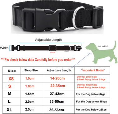 Inspire Picks Adjustable Nylon Pet Collar For Puppies Kittens Dogs & Cats cw023 black s 22 35cm Smaller