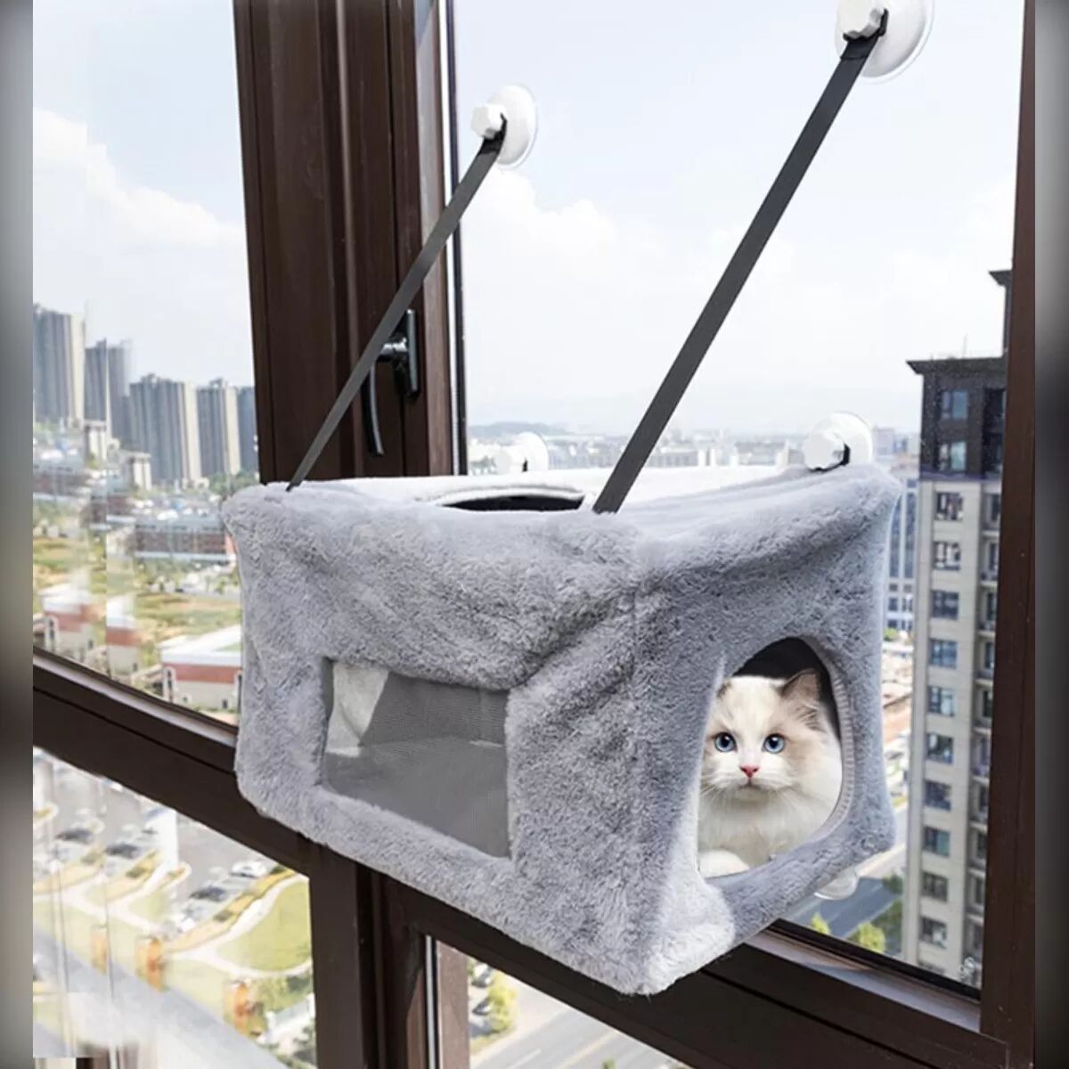 INF Hamac Peluche Intégral pour Chat - Lit Suspendu Sûr et Confortable pour Chats d'Intérieur