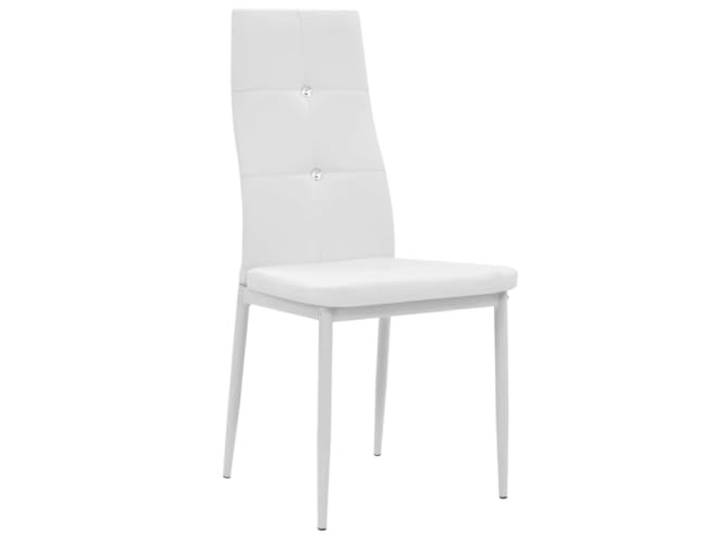 POUFGDR Essstühle, Weiß, Kunstleder, 2 Stück Struktur aus Holz, Füße aus Stahl, gepolsterter Sitz, Kunstleder, ergonomische Rückenlehne, dekorative Kristalle, max. 110 kg