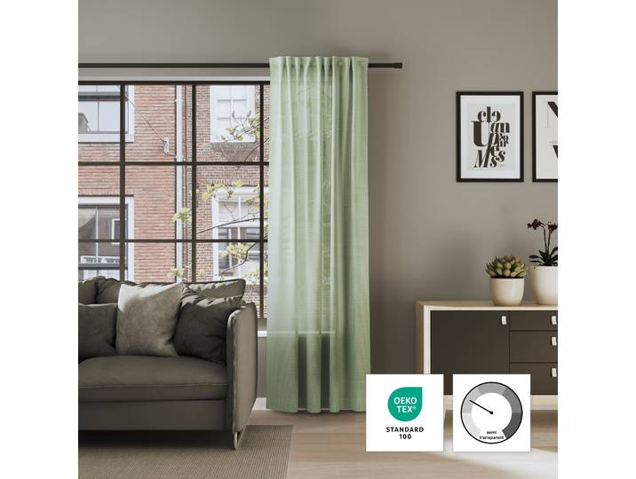 Vorhang NEUTEX FOR YOU ALLEY-ECO , grün (hellgrün), B:142cm H:245cm, Jacquard, Polyester, Gardinen, Vorhang, Halbtransparentes Streifendesign