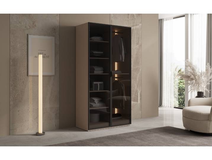 Moduro Luno – Design-Kleiderschrank mit Glasfront und LED-Innenbeleuchtung - Beige - Luxusbetten24