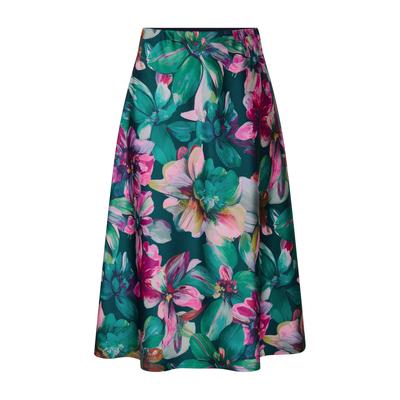 Schlupfrock GOLDNER "Kurzgröße Eleganter A-Linienrock, floraler Print", Damen, Gr. 22, grün (smaragd, gemustert), Obermaterial: 100% Polyester PES., Röcke, Florales Muster