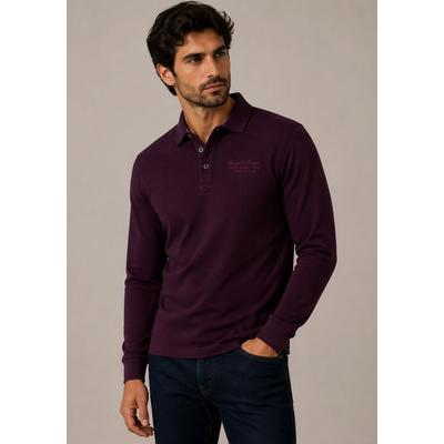Poloshirt MAN'S WORLD, Herren, Gr. XXL (60/62), pflaume, Jersey, Obermaterial: 100% Baumwolle, Strukturmuster, regular fit, angesetztes Bündchen, Shirts, normale Passform, mit Langarm, klassischer Stil