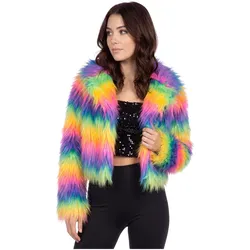 Thetru Pelzjacke aus Kunstfell regenbogenfarben (XL)