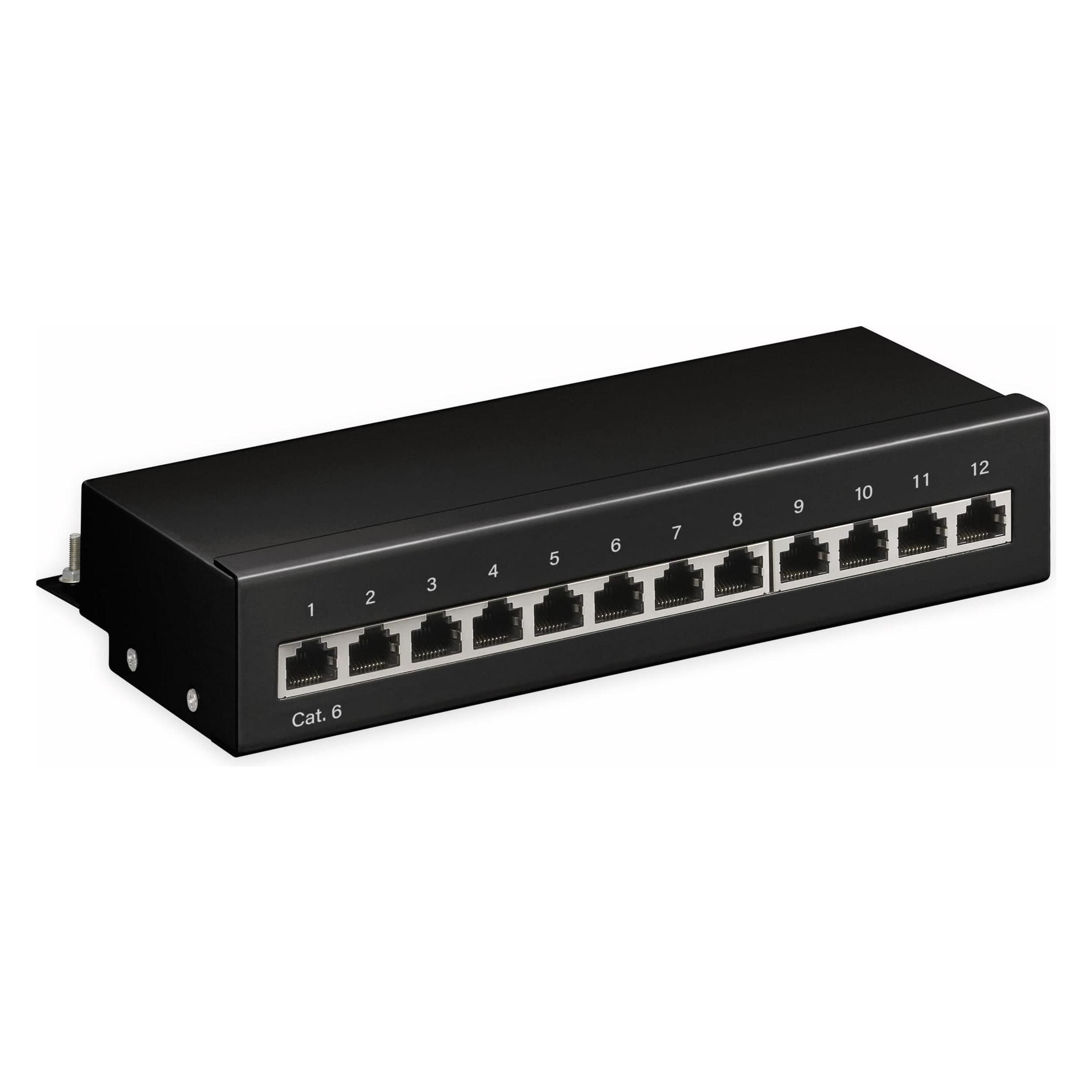 Goobay CAT 6 Mini/Desktop Patch Panel, 12 Port, Schwarz (69307)