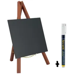 Securit® Mini-Tischtafel auf Staffelei – Holz mit mahagonifarbenem Lackfinish – Kreidestift inklusive