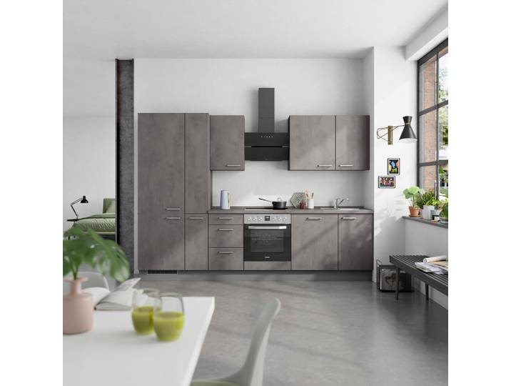 Küchenleerblock, Grau, 300 cm, Metall, 3 Schubladen, Modern, Nobilia