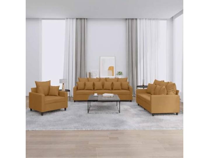 HEFZGDB 3-TLG. Sofagarnitur mit Kissen Braun Samt, Weiches Samtsofa mit robustem Gestell aus Sperrholz und Metall für exzellente Stabilität, Bequeme Polsterung an Sitzflächen