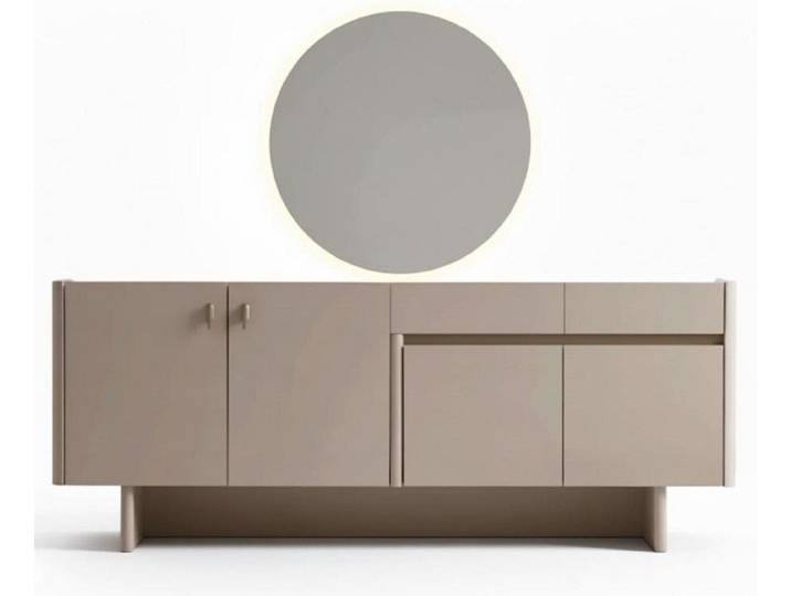 Xlmoebel Sideboard Beige Konsole mit rundem Spiegel für modernes Schlafzimmerdesign (Konsole mit Spiegel, mit Spiegel), Made in Europa