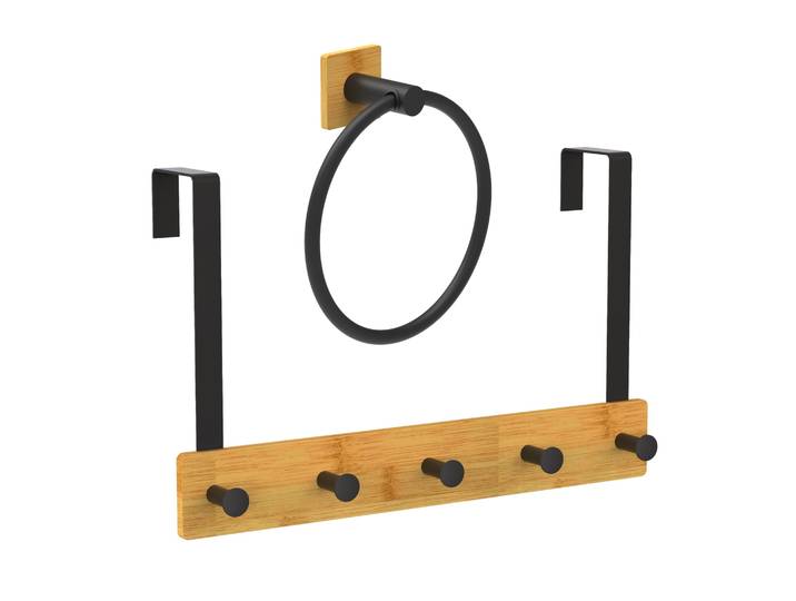 Türgarderobe und Handtuchring Set Hellbraun-Schwarz