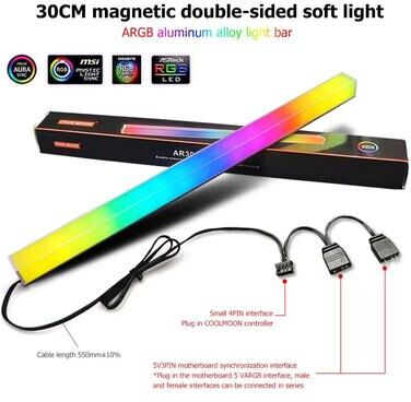 Inspired Finds 5V ARGB Flexible Motherboard Light Bar 26 LED Silicone Strip 3 Pin 4 Pin Sync Ready 11.81in Magnetic Double Sided