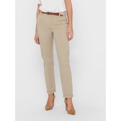 Chinohose ONLY "ONLBIANA – Chinohose mit Gürtel und Umschlagsaum", Damen, Gr. 36 (S), N-Gr, braun (humus), Web, Obermaterial: 98% Baumwolle, 2% Elasthan, unifarben, slim fit knöchellang, Hosen Chinohose, slim fit, modisch, Web, Baumwollmischung