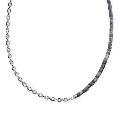 Collierkettchen ZEEME "Edelstahl Jaspis", grau (weiß), Halsketten, Damen, 50cm, Edelstahl, L: 50 B: 4mm, B:4mm