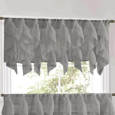 Sweet Home Collection Grey Vertical Ruffled Waterfall Valance and Curtain Tiers