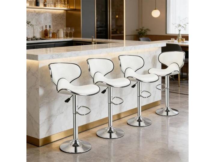 MIPAN. Lot de 4 Tabouret de Bar Papillon Moderne - Chaise de Bar de Cuisine -Hauteur réglable 85 -105 cm +Pivotant à 360 °-Blanc