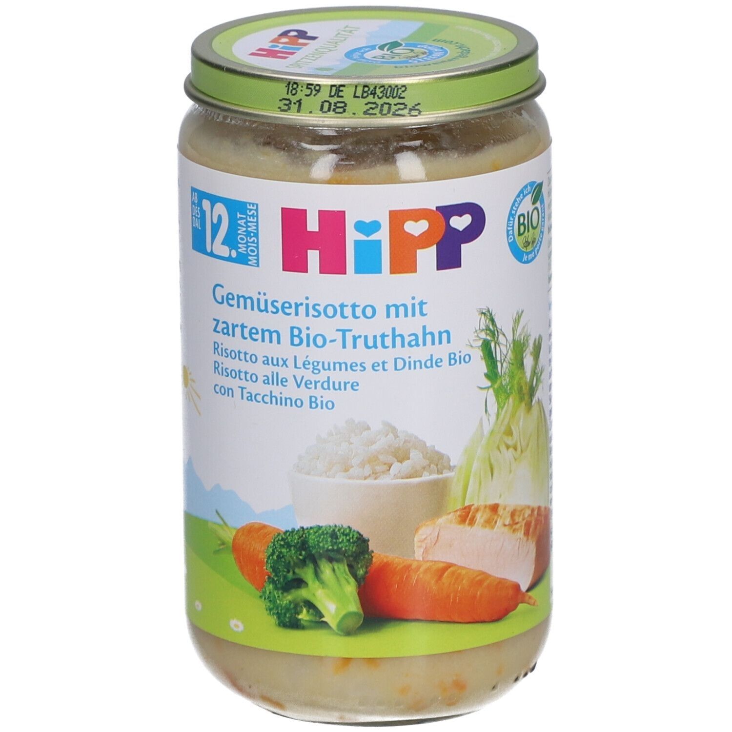 HiPP Gemüserisotto mit zartem Truthahn ab 12 Monaten x4 4x250 g Brei
