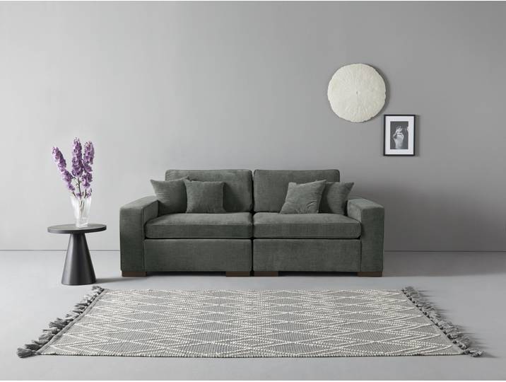 Lounge-Sofa, Polyester, Grau, 220×100 cm, Federkernpolsterung, Klassisch, Home-affaire
