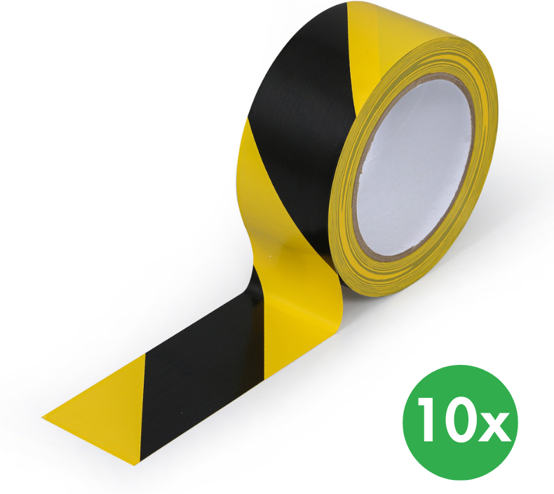 B2B Partner PVC-Warnband 50 mm x 33 m, Verpackung 10 Stk., schwarz-gelb
