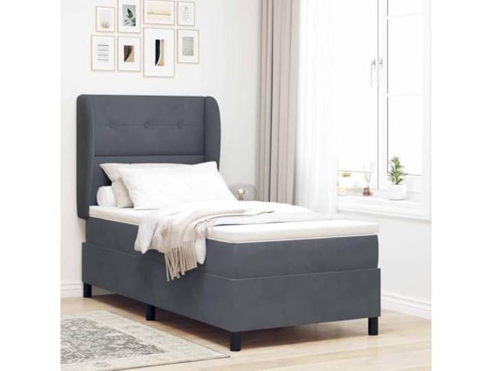 Polyester Kiefernholz Modernes Design Schlafzimmer 190 x 90 cm Grau Boxspringbett mit Matratze Dunkelgrau 190x90 cm Polyester Bett mit verstellbarem Kopfteil Taschenfederkern Komfort-Liege
