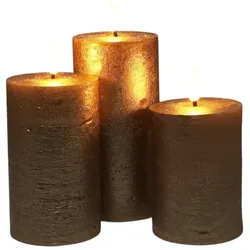 WellHome - 3er-Set goldene LED-Kerzen mit rustikaler Oberfläche