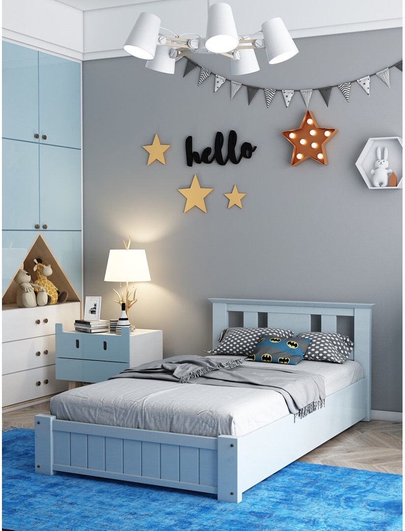 Ebern Designs Storage Wooden Bed with 3 Drawers Blue 3FT Single