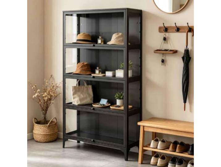 Gavoir Vitrinenschrank Glas Schwarz Modern Für Die Küche Wohnzimmer 4-Lagen Glasvitrine Stehend Vitrinenschrank 32x78x165cm Sammlervitrine Vitrine