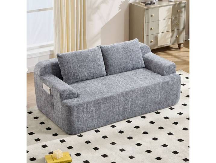 Canapé Modulable Convertible 2 Places - ELVMI - Housses Amovibles en Velours Côtelé Gris 171 × 92 × 64 cm