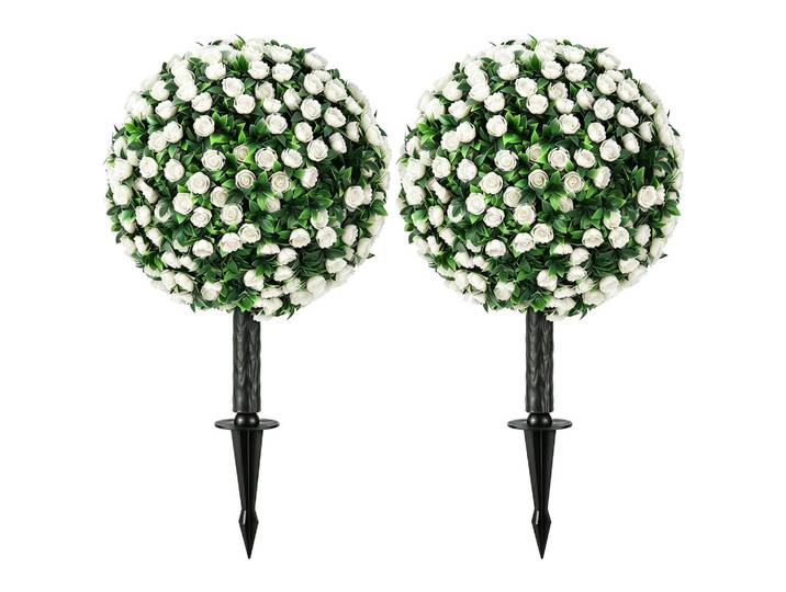 KÜNSTLICHE-ROSENKUGELN 2er Set PE Aluminium Weiß