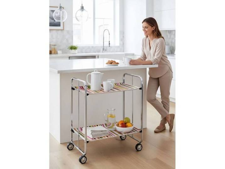 Desserte pliante BAUHAUS avec roulettes Structure chromée 2 niveaux 4 positions DON HIERRO. 0909