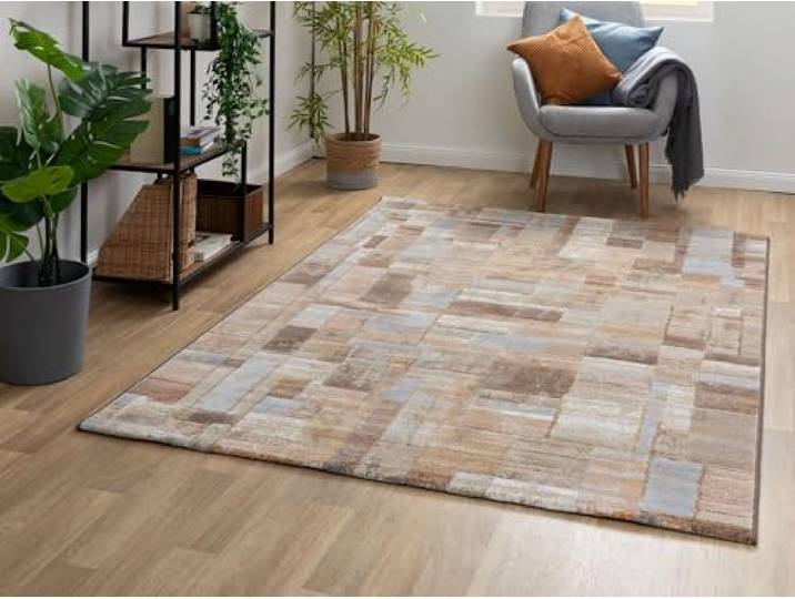 Steffensmeier Kurzflor Teppich Lauro Wohnzimmerteppich Kariert Taupe, Größe: 200x290 cm
