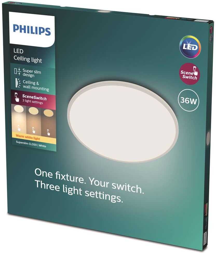 Philips LED Ceiling Light Superslim, dimmable, White / opal, Workroom / Office, metal, Ceiling Light