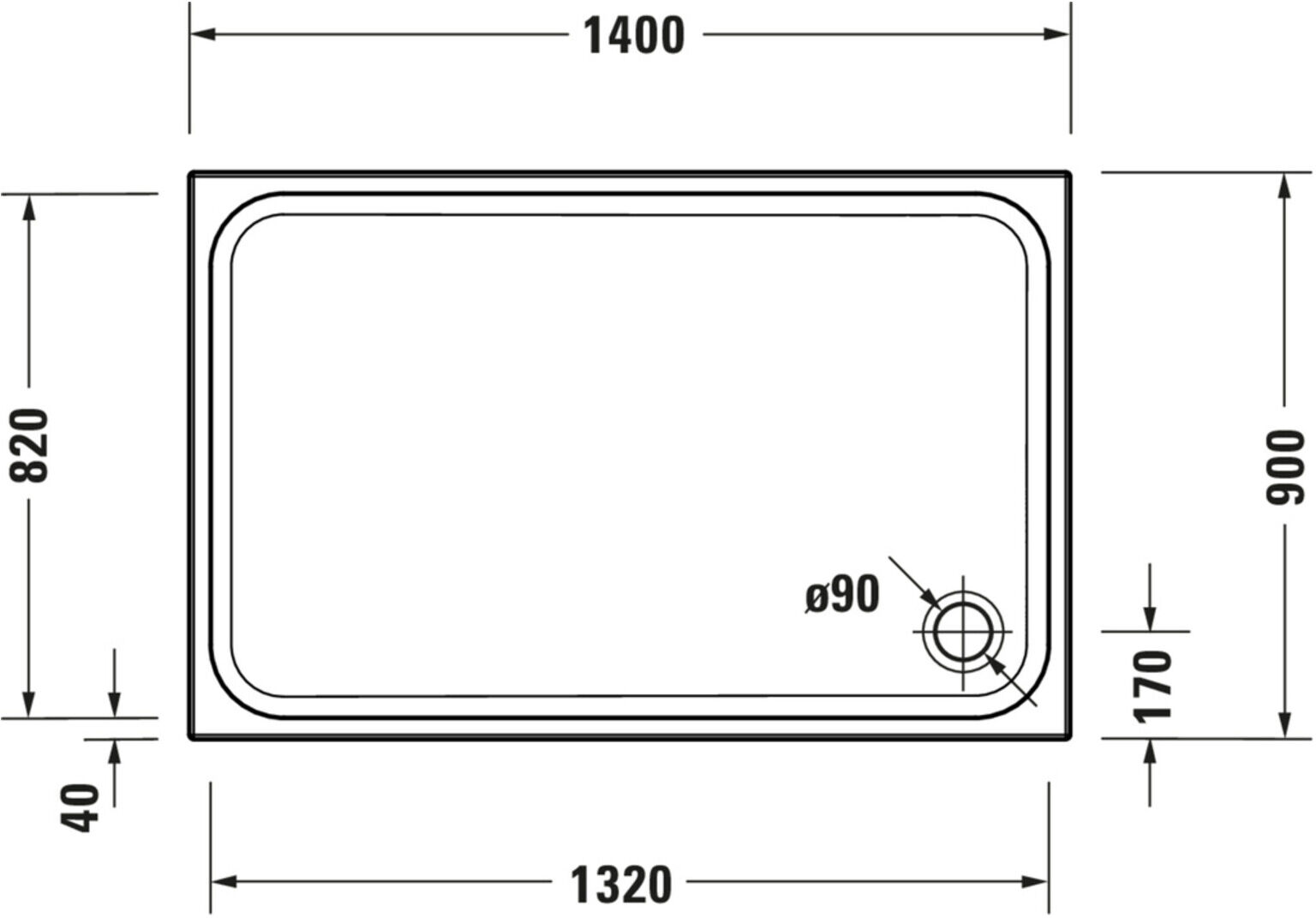 Duravit Rechteck-Duschwanne D-Code 140x90x8,5cm, weiß (720260000000000)