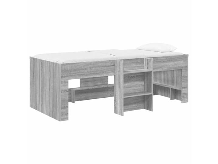 HFXHIJXQ Kinder Hochbett 100x200 cm GrauSonoma Holzwerkstoff Bettgestell Stabiles Jugendbett aus Holzwerkstoff mit integrierter Leiter und Platz sparen Design für das moderne Schlafzimmer.
