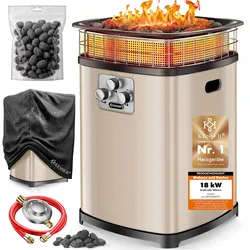 KESSER® Gas-Feuerstelle Aura, 18 kW Heizer, Outdoor, 360° Wärmeverteilung, Terrassenfeuer für Garten, Terrasse & Balkon, bis 120 m2, Bimssteine, Schutzcover, Deckel, 6 Std. Brenndauer, IP54