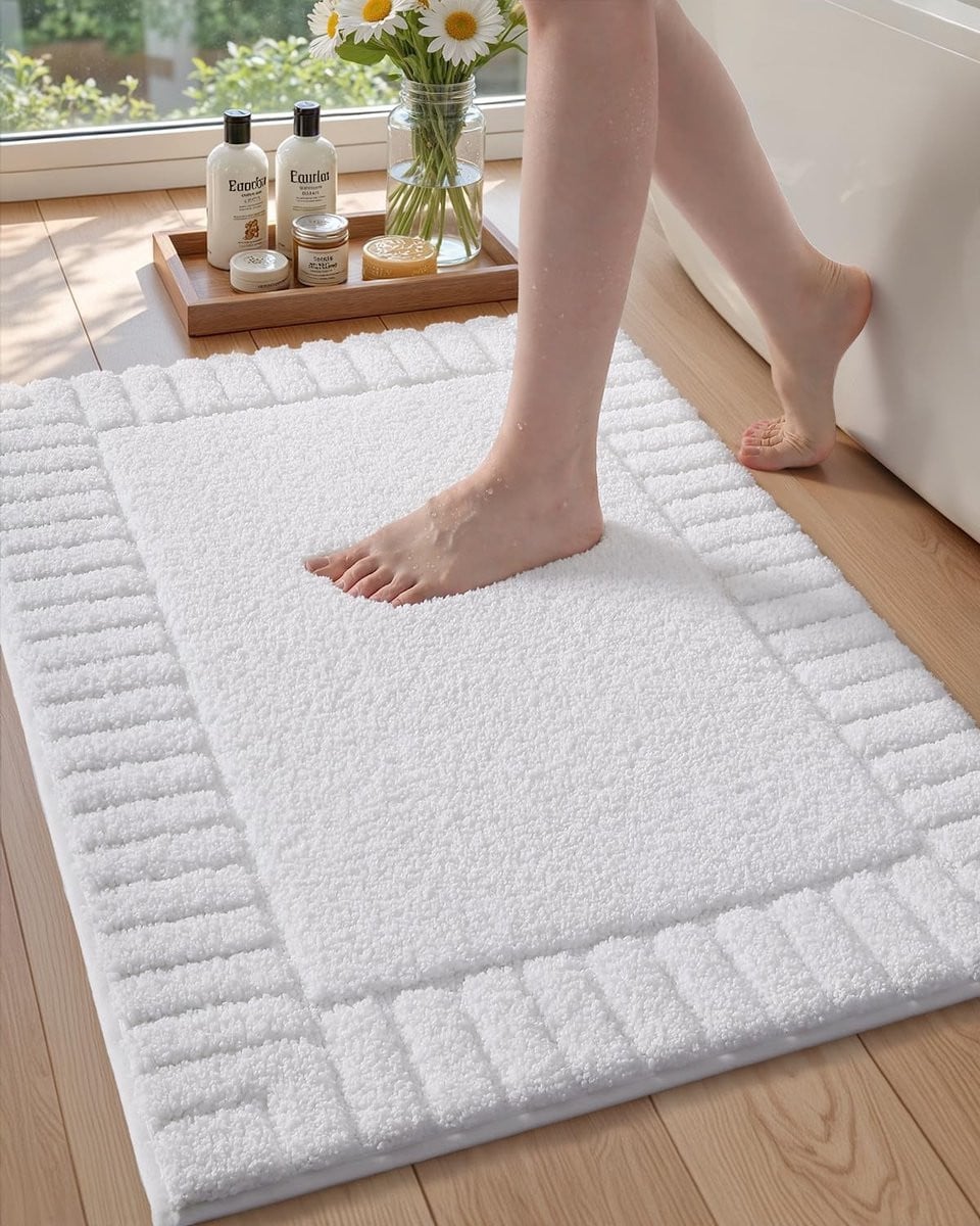 Merkloze grote antislip badmat van absorberend en wasbaar zacht microfiber - Wit
