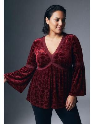 Plus Size Women's Lorelei Lace Burnout Top by Avenue in Rich Burgundy (Size 14)