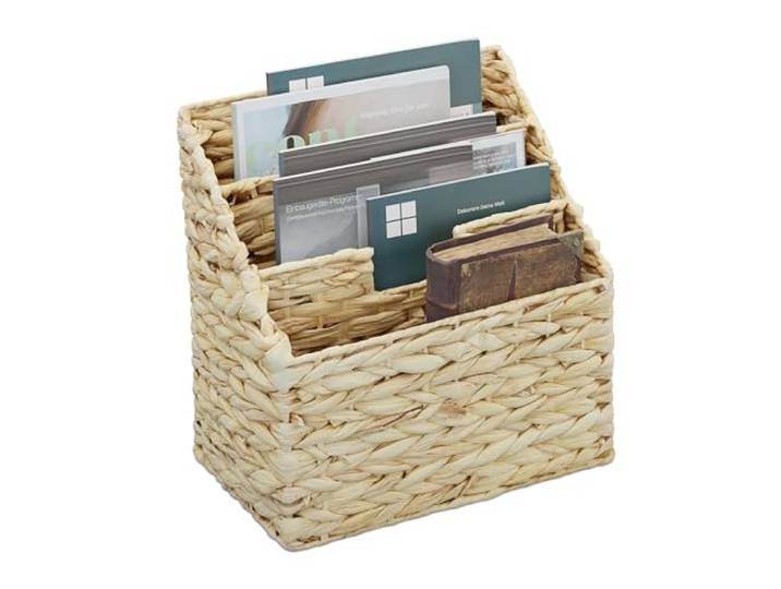 Relaxdays porte-revues\, eichhornia\, H x L x P : 34 x 34 x 20 cm\, porte-magazines à 3 fentes\, panier à journaux\, naturel