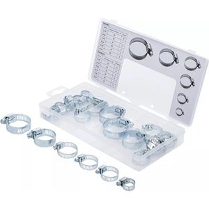 BGS-technic Schlauchschelle 88182, Sortiment, 6 Größen, Schneckengewinde, verzinkter Stahl, 25-teilig
