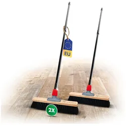 Novaliv 2X Saalbesen 40 cm mit Teleskopstiel Borsten Kunstborsten Besen fein Werkstattbesen mit Stiel Hallenbesen Industriebesen Hausbesen Kehrbesen Zimmerbesen Haarbesen Terassenbesen Besen weich