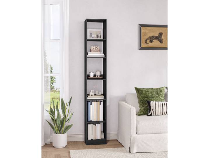 Bibliothèque, bibliothèque haute et étroite, bibliothèque en bois blanc avec étagère de rangement ouverte, pour salon, bureau à domicile, chambre à coucher, 6 niveaux
