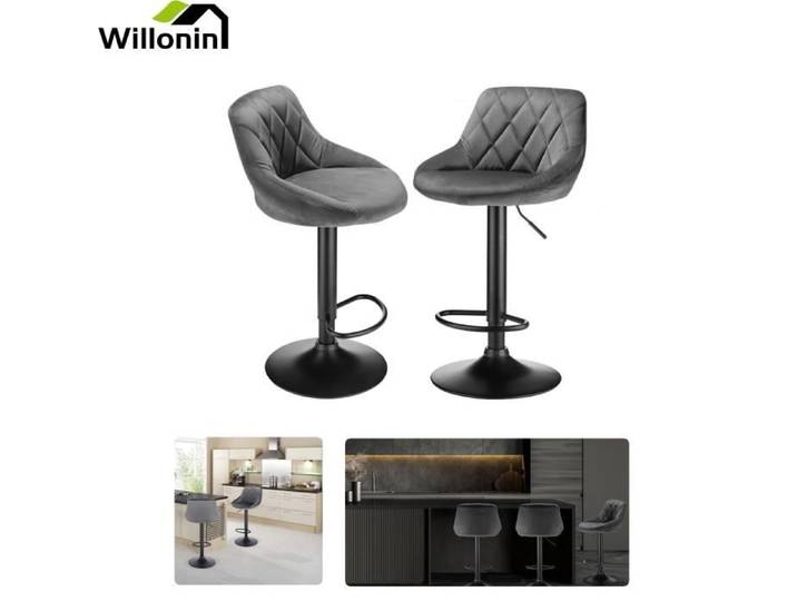 KD® 2pcs Tabouret de bar Hauteur de siège réglable 64.5-80cm Gris foncé
