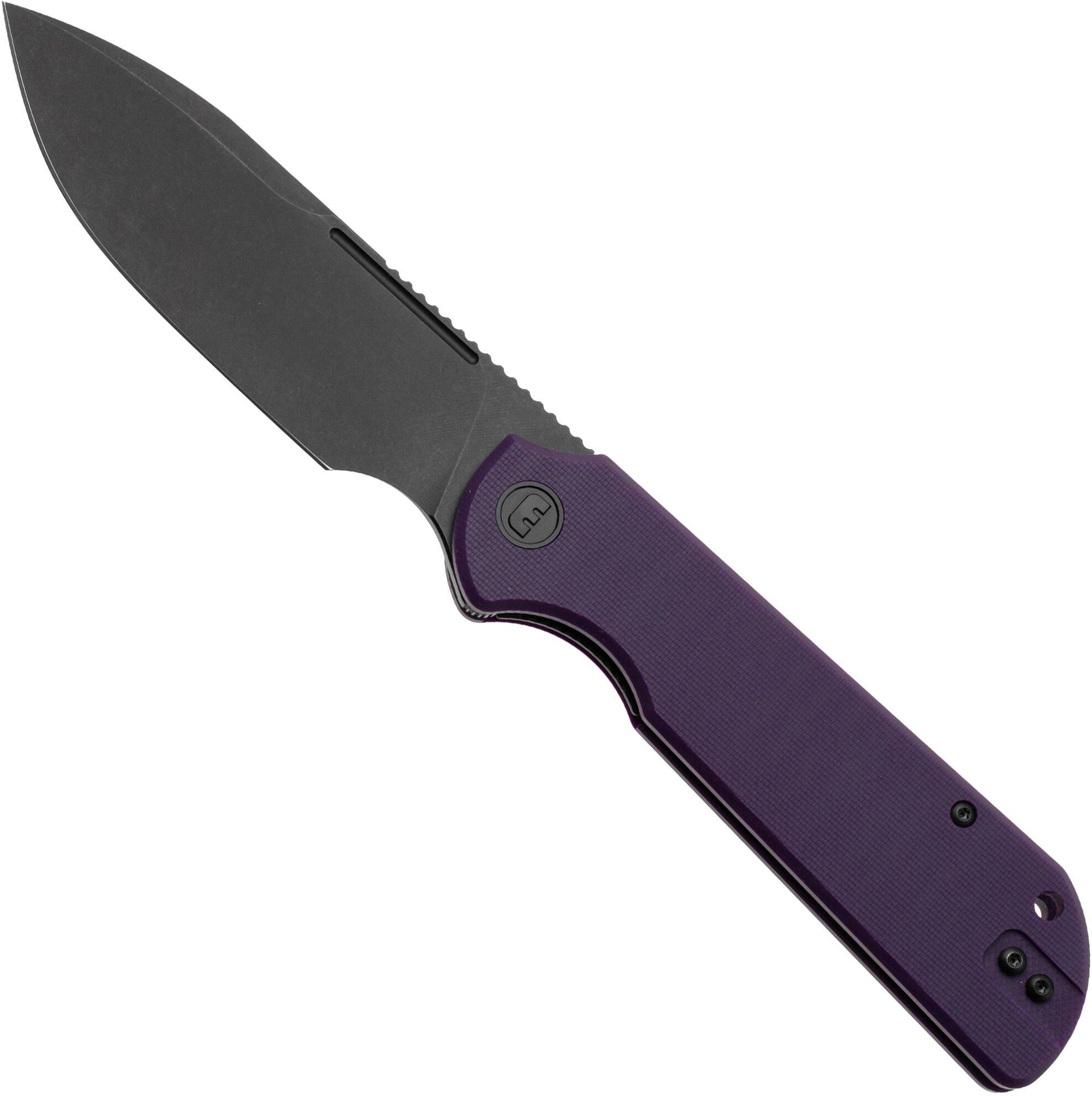 Eutektik Binary BIN-PBW-R Blackwashed 14C28N, Purple G10, coltello da tasca