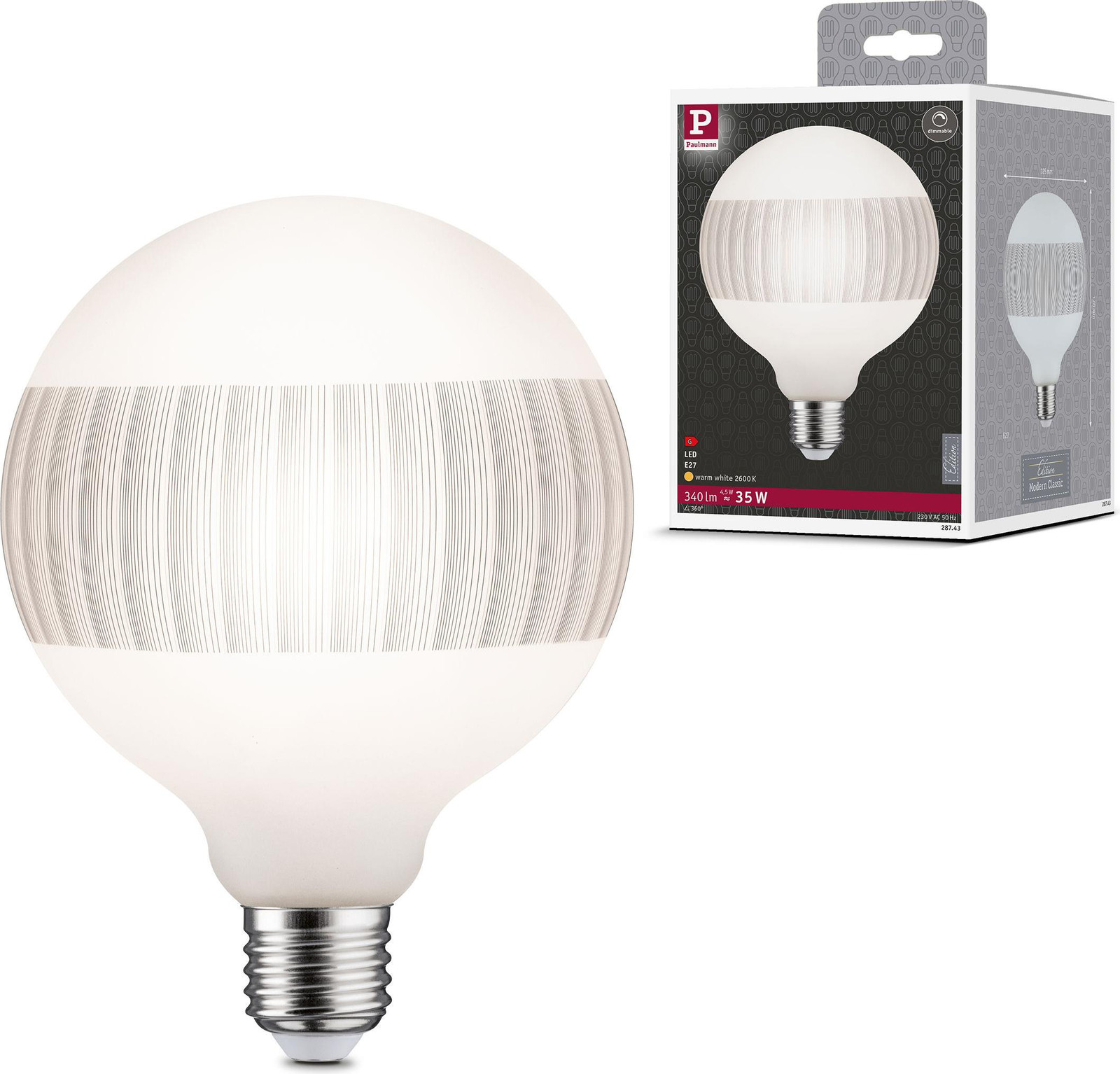 Paulmann LED-ringlamp G125 zwart mat met lijnen E27 fitting