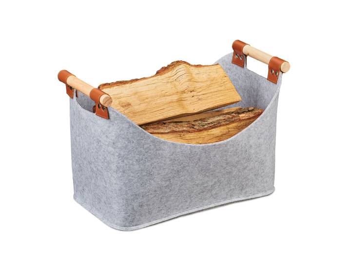 Filztasche mit Holzgriffen Hellbraun-Grau