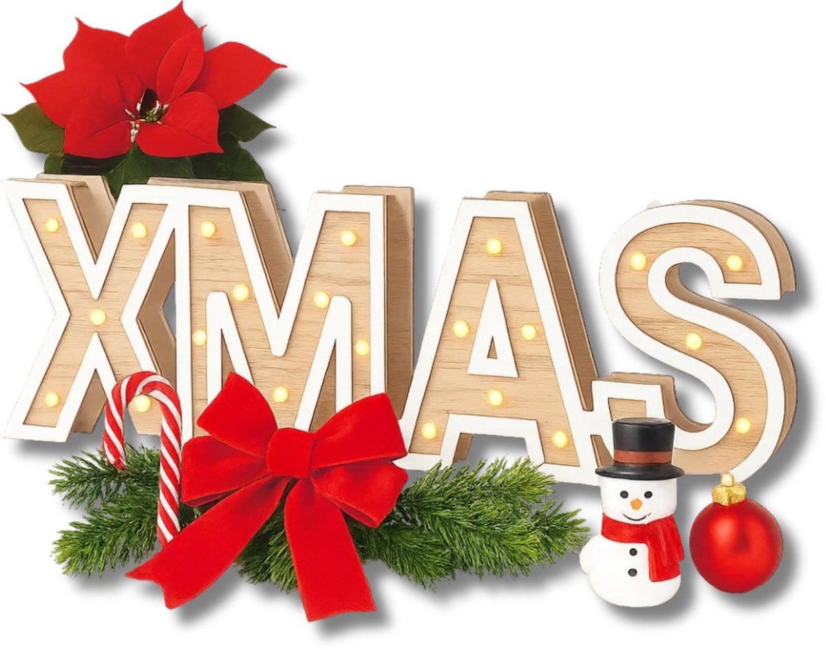 Lomera Houten XMAS Letters met Warm Witte LED - Kerstdecoratie