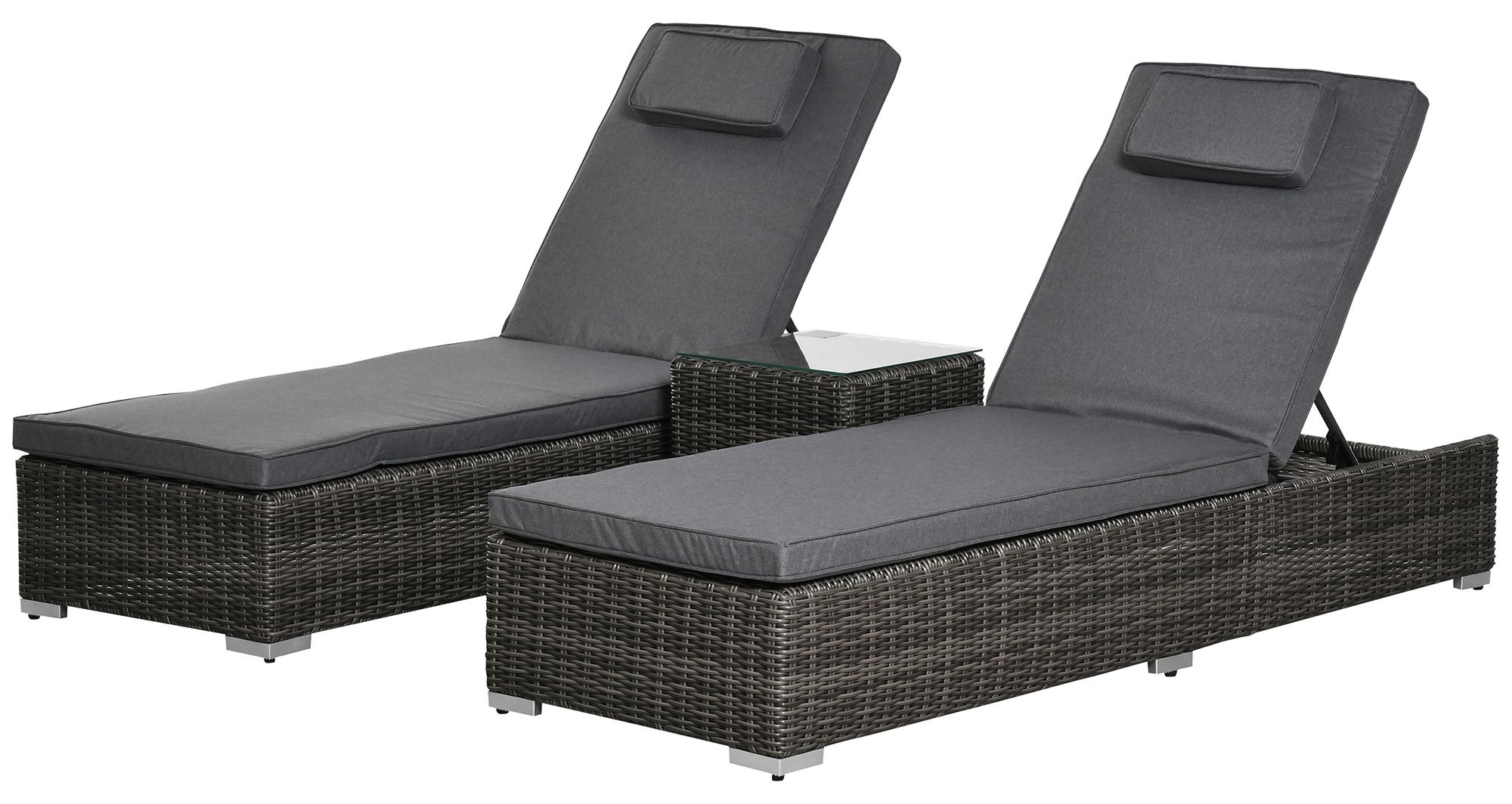 Outsunny Poly-Rattan Sonnenliege Gartenliege mit Beistelltisch Verstellbar Alu