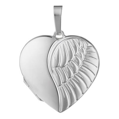 Medallionanhänger JOBO "Anhänger Medaillon Herz Flügel", silber (silber 925), Schmuckanhänger, Damen, Silber 925 (Sterlingsilber), 925 Silber
