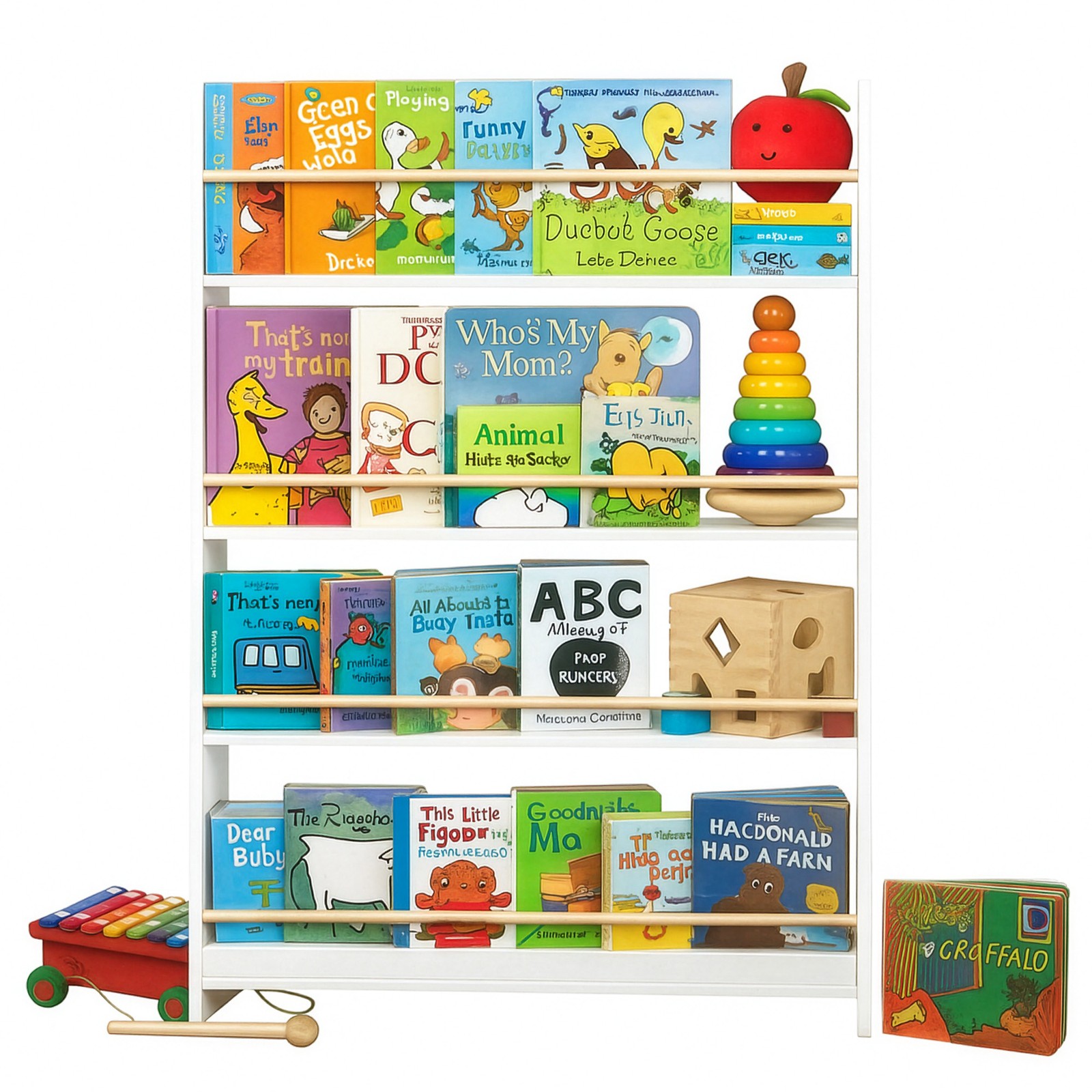 SONGMICS Bücherregal Kinder, 4 Ebenen, Spielzeugregal GKRB35014W01